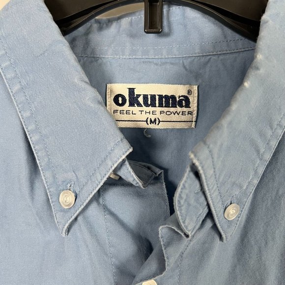 Okuma performance long sleeve‎ blue medium button up fishing shirt logo cotton - Picture 3 of 11
